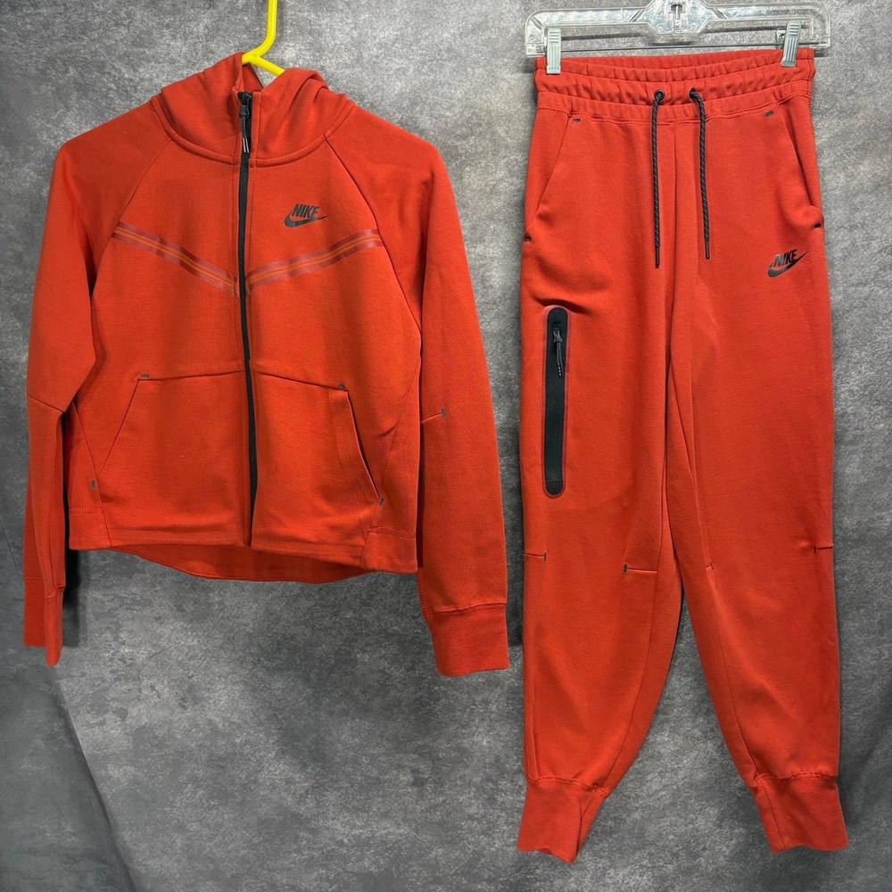 Nike Tracksuit Team Orange Tech Fleece Windrunner Hoodie Jogger Pants Size XS